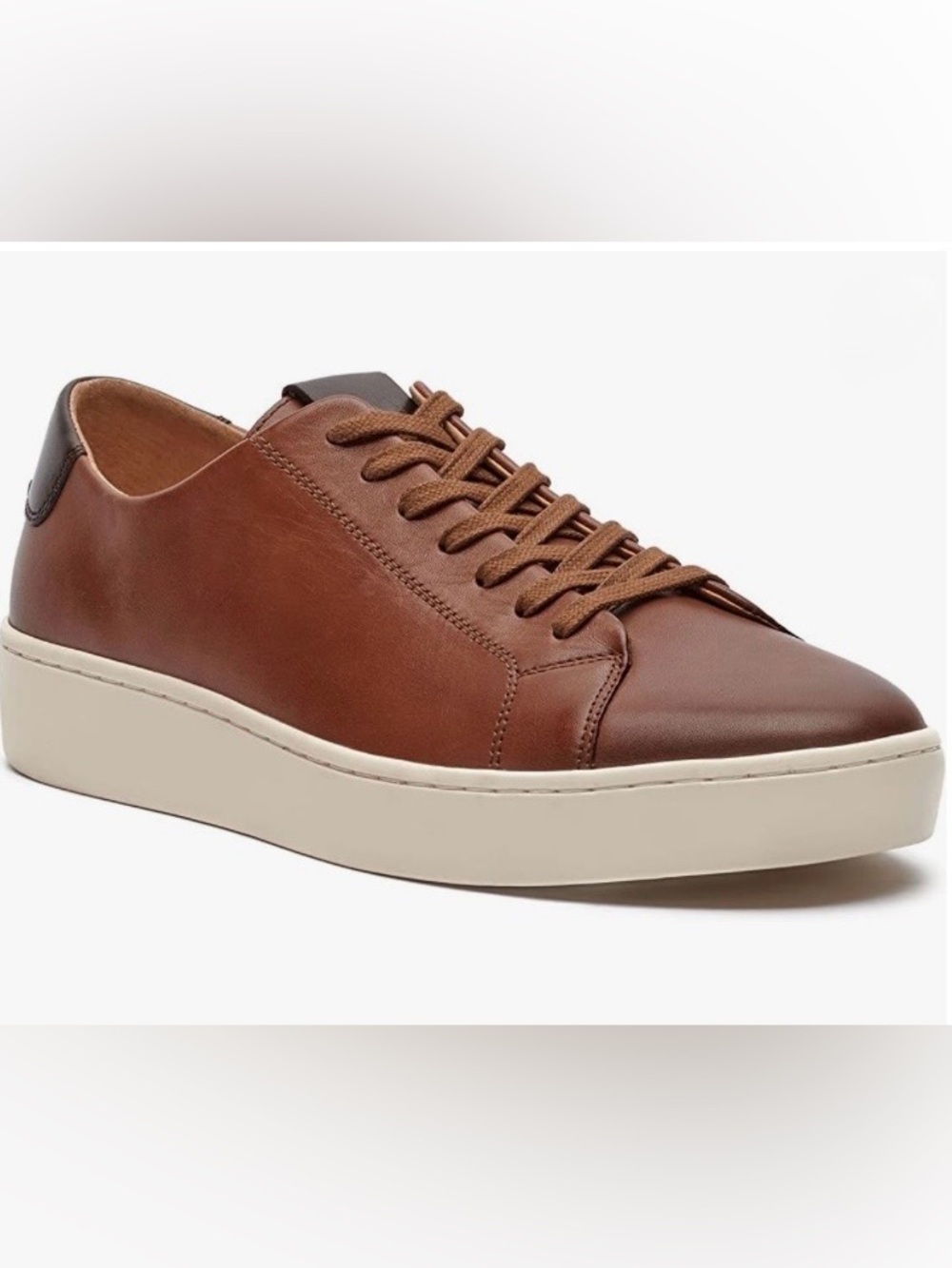 Vince Camuto Brown Leather Low-Top Sneakers with Cream Sole Size 9